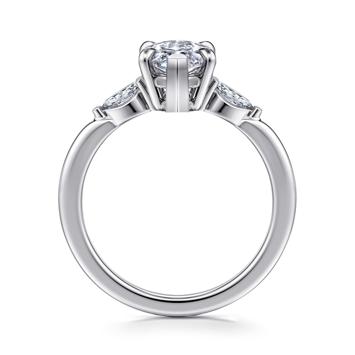 14K White Gold Marquise Shape Three Stone Diamond Engagement Ring — Gabriel & Co. ER16198M6W43JJ; center stone shown for illustration, not included