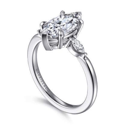 14K White Gold Marquise Shape Three Stone Diamond Engagement Ring — Gabriel & Co. ER16198M6W43JJ; center stone shown for illustration, not included
