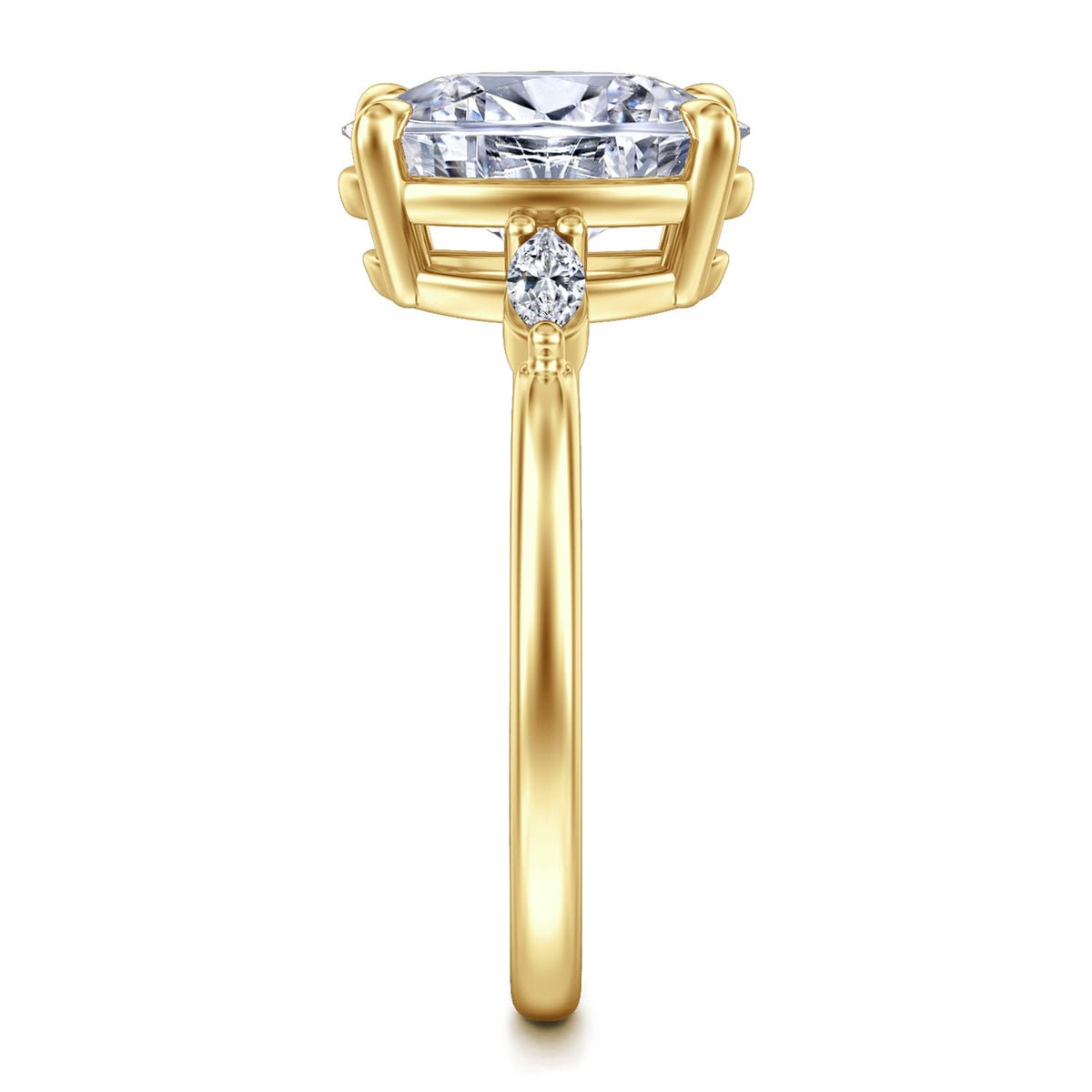 14K Yellow Gold Three Stone Oval Diamond Engagement Ring — Gabriel & Co. ER16198O8Y43JJ; center stone shown for illustration, not included