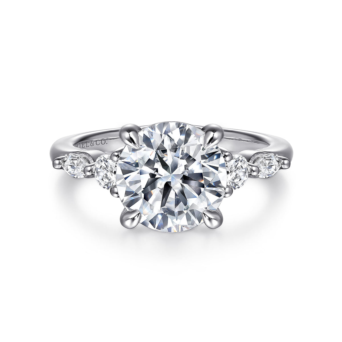 14K White Gold Round Five Stone Diamond Engagement Ring — Gabriel & Co. ER16199R12W44JJ; center stone shown for illustration, not included