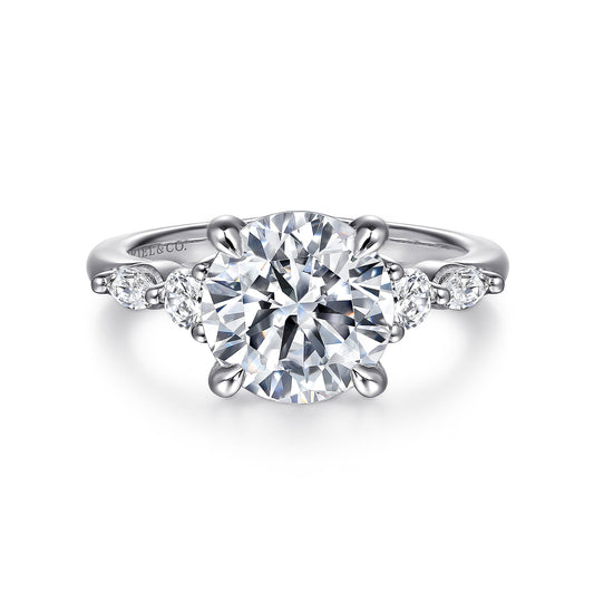 14K White Gold Round Five Stone Diamond Engagement Ring — Gabriel & Co. ER16199R12W44JJ; center stone shown for illustration, not included