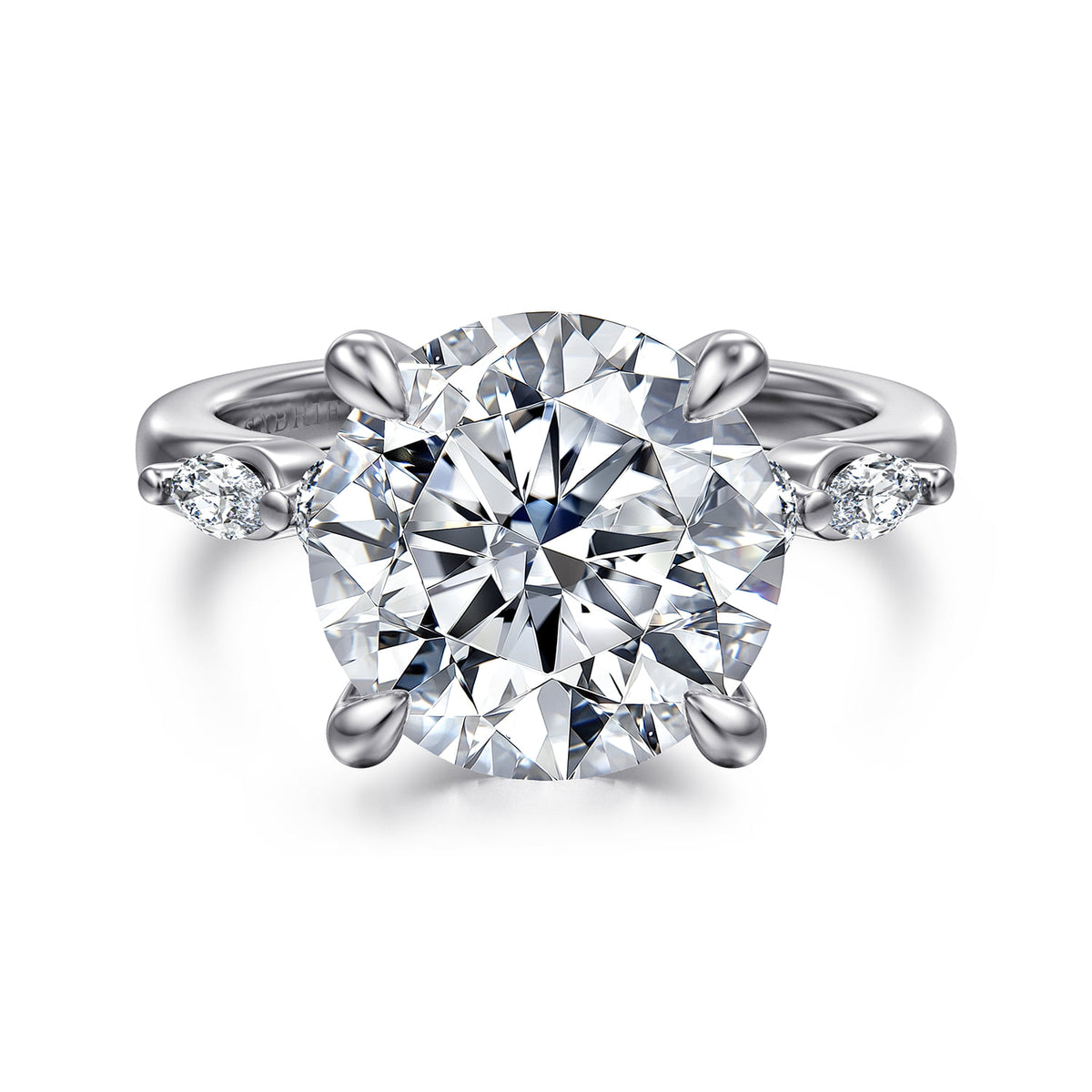 14K White Gold Round Five Stone Diamond Engagement Ring — Gabriel & Co. ER16199R20W44JJ; center stone shown for illustration, not included