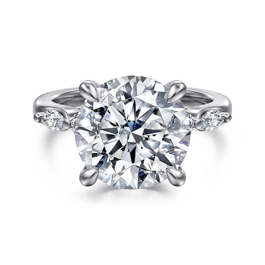 14K White Gold Round Five Stone Diamond Engagement Ring — Gabriel & Co. ER16199R20W44JJ; center stone shown for illustration, not included