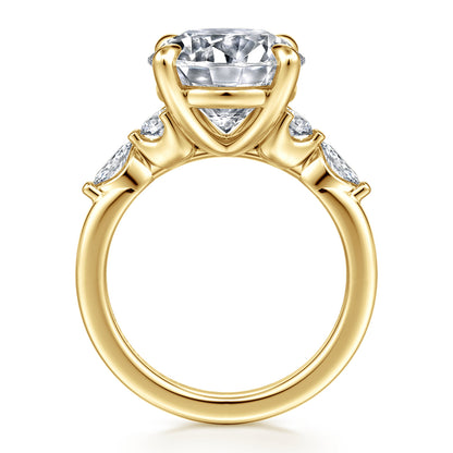 14K Yellow Gold Round Five Stone Diamond Engagement Ring — Gabriel & Co. ER16199R20Y44JJ; center stone shown for illustration, not included