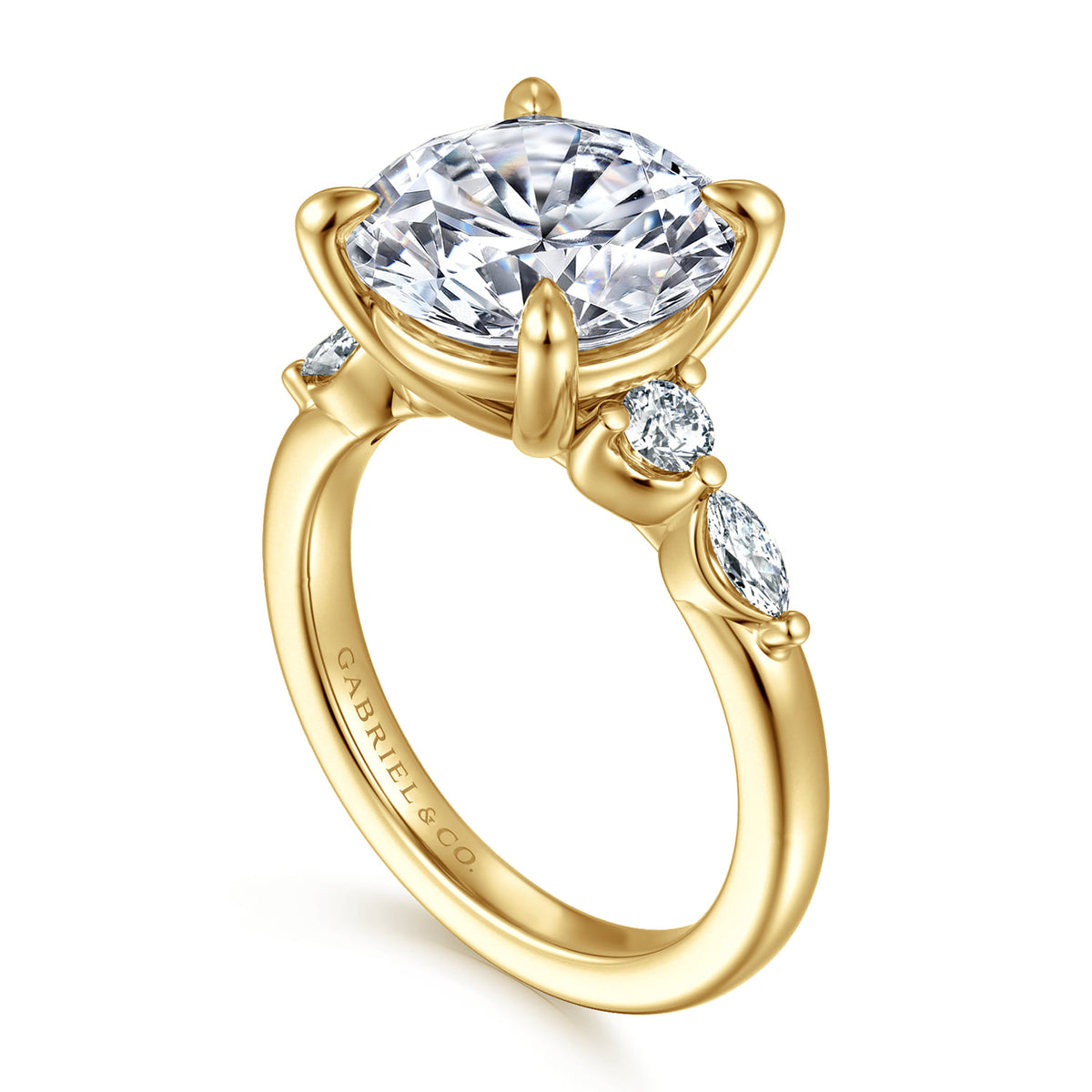 14K Yellow Gold Round Five Stone Diamond Engagement Ring — Gabriel & Co. ER16199R20Y44JJ; center stone shown for illustration, not included