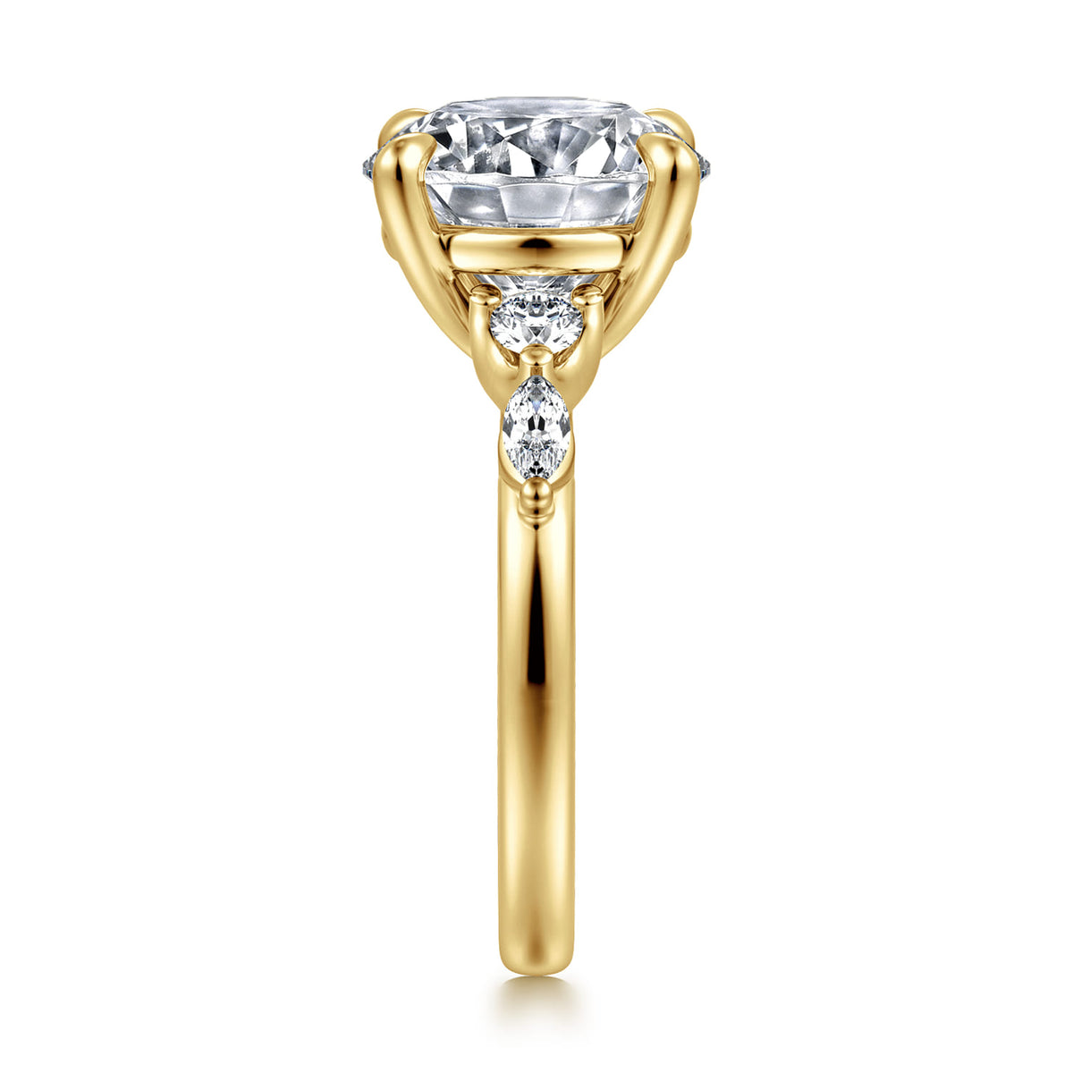 14K Yellow Gold Round Five Stone Diamond Engagement Ring — Gabriel & Co. ER16199R20Y44JJ; center stone shown for illustration, not included