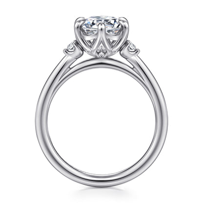 14K White Gold Oval Three Stone Diamond Engagement Ring — Gabriel & Co. ER16200O8W44JJ; center stone shown for illustration, not included