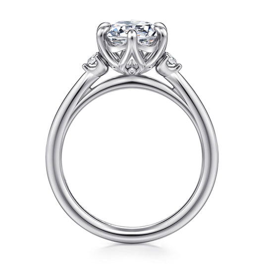 14K White Gold Oval Three Stone Diamond Engagement Ring — Gabriel & Co. ER16200O8W44JJ; center stone shown for illustration, not included