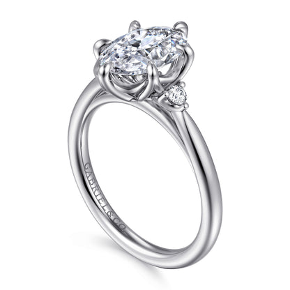 14K White Gold Oval Three Stone Diamond Engagement Ring — Gabriel & Co. ER16200O8W44JJ; center stone shown for illustration, not included