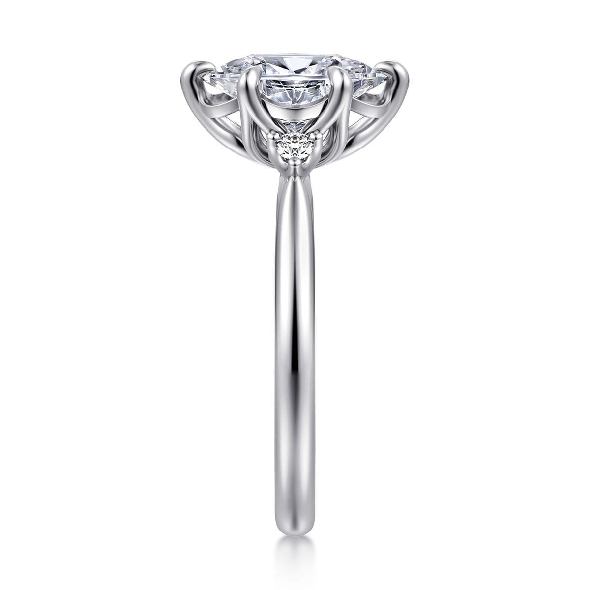 14K White Gold Oval Three Stone Diamond Engagement Ring — Gabriel & Co. ER16200O8W44JJ; center stone shown for illustration, not included