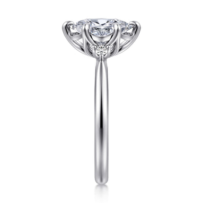 14K White Gold Oval Three Stone Diamond Engagement Ring — Gabriel & Co. ER16200O8W44JJ; center stone shown for illustration, not included
