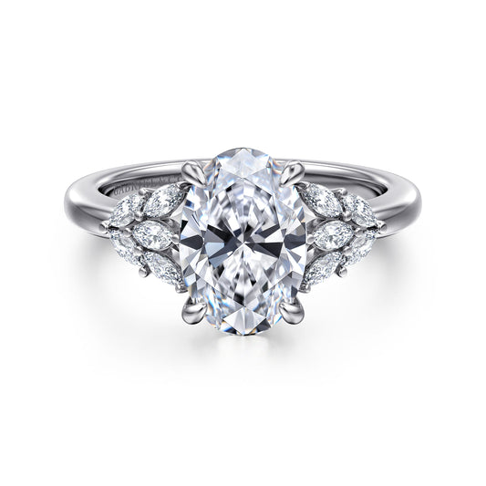 14K White Gold Oval Diamond Engagement Ring — Gabriel & Co. ER16202O8W43JJ; center stone shown for illustration, not included