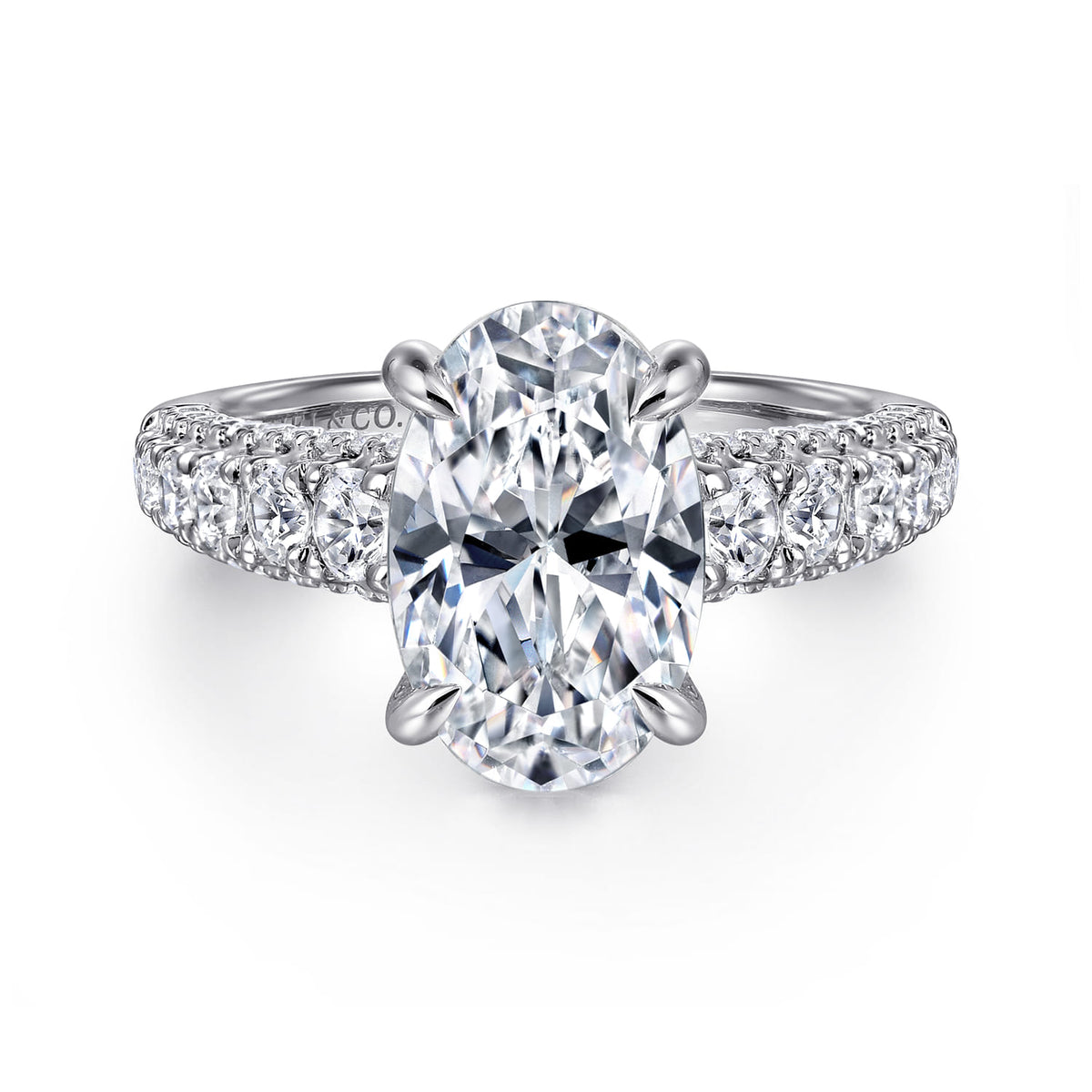 14K White Gold Oval Shape Diamond Engagement Ring — Gabriel & Co. ER16215O12W44JJ; center stone shown for illustration, not included