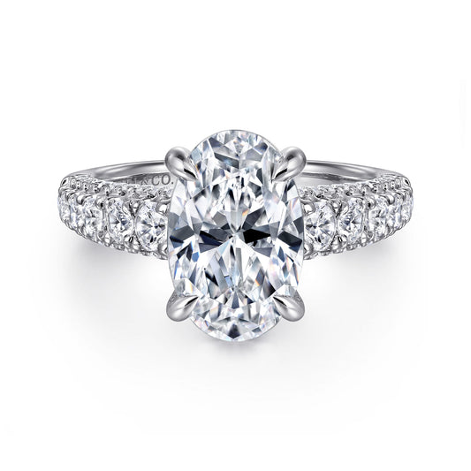 14K White Gold Oval Shape Diamond Engagement Ring — Gabriel & Co. ER16215O12W44JJ; center stone shown for illustration, not included