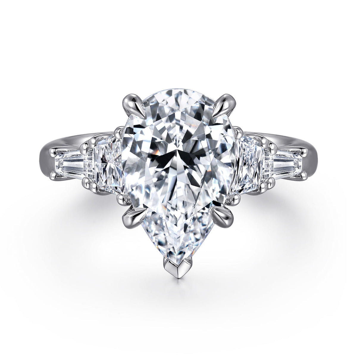 14K White Gold Pear Shape Five Stone Diamond Engagement Ring — Gabriel & Co. ER16216P12W43JJ; center stone shown for illustration, not included