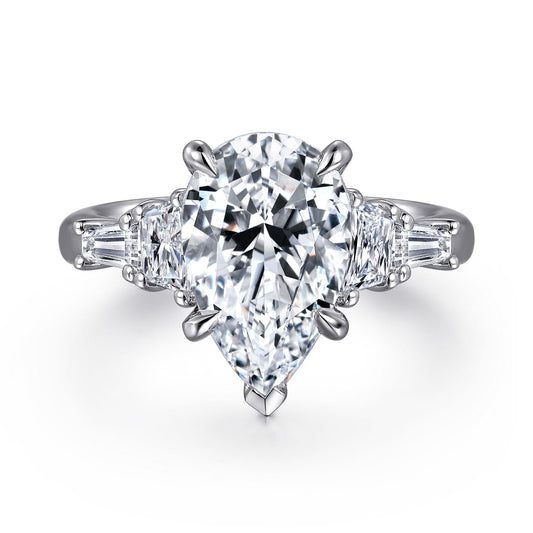 14K White Gold Pear Shape Five Stone Diamond Engagement Ring — Gabriel & Co. ER16216P12W43JJ; center stone shown for illustration, not included