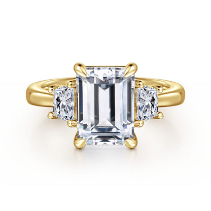 14K Yellow Gold Trapezoid Cut Three Stone Diamond Engagement Ring — Gabriel & Co. ER16220E12Y43JJ; center stone shown for illustration, not included