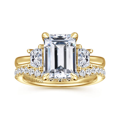 14K Yellow Gold Trapezoid Cut Three Stone Diamond Engagement Ring — Gabriel & Co. ER16220E12Y43JJ; center stone shown for illustration, not included