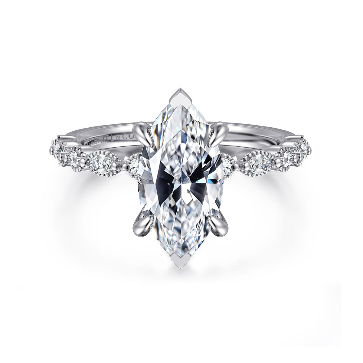 14K White Gold Marquise Shape Diamond Engagement Ring — Gabriel & Co. ER16233M8W44JJ; center stone shown for illustration, not included