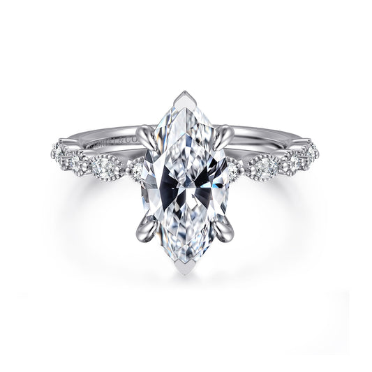 14K White Gold Marquise Shape Diamond Engagement Ring — Gabriel & Co. ER16233M8W44JJ; center stone shown for illustration, not included