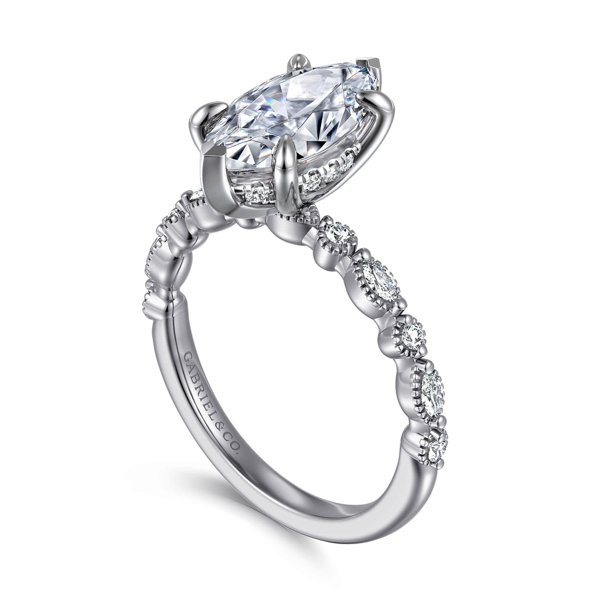 14K White Gold Marquise Shape Diamond Engagement Ring — Gabriel & Co. ER16233M8W44JJ; center stone shown for illustration, not included
