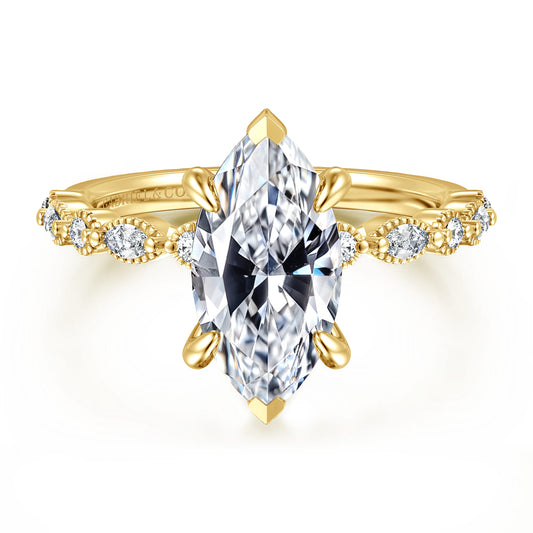 14K Yellow Gold Marquise Shape Diamond Engagement Ring — Gabriel & Co. ER16233M8Y44JJ; center stone shown for illustration, not included