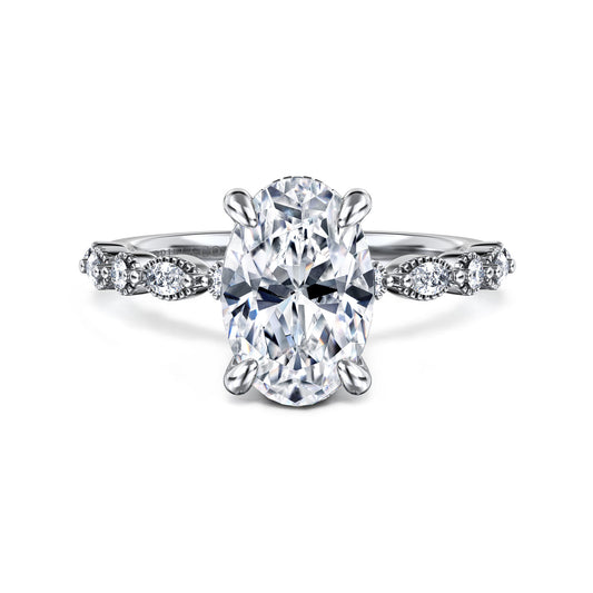 14K White Gold Oval Diamond Engagement Ring — Gabriel & Co. ER16233O8W44JJ; center stone shown for illustration, not included