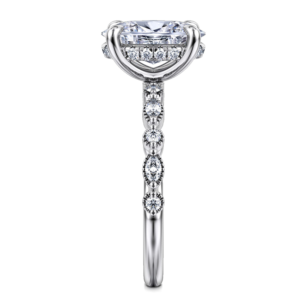 14K White Gold Oval Diamond Engagement Ring — Gabriel & Co. ER16233O8W44JJ; center stone shown for illustration, not included