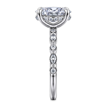 14K White Gold Oval Diamond Engagement Ring — Gabriel & Co. ER16233O8W44JJ; center stone shown for illustration, not included