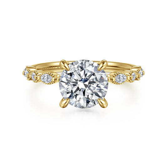 14K Yellow Gold Round Diamond Engagement Ring — Gabriel & Co. ER16233R8Y44JJ; center stone shown for illustration, not included