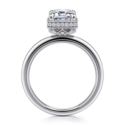 14K White Gold Bezel Prong Emerald Cut  Diamond Engagement Ring — Gabriel & Co. ER16238E8W44JJ; center stone shown for illustration, not included
