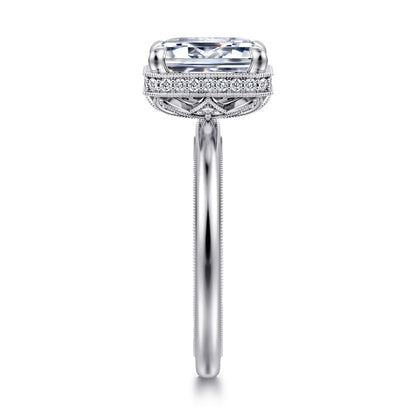 14K White Gold Bezel Prong Emerald Cut  Diamond Engagement Ring — Gabriel & Co. ER16238E8W44JJ; center stone shown for illustration, not included