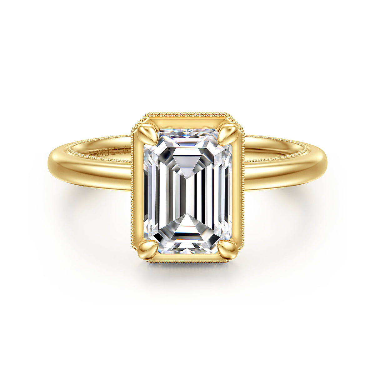 14K Yellow Gold Bezel Prong Emerald Cut  Diamond Engagement Ring — Gabriel & Co. ER16238E8Y44JJ; center stone shown for illustration, not included