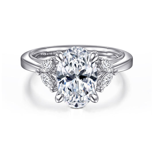 14K White Gold Oval Diamond Engagement Ring — Gabriel & Co. ER16244O10W44JJ; center stone shown for illustration, not included