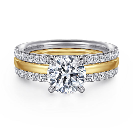 14K White-Yellow Gold Round Diamond Engagement Ring — Gabriel & Co. ER16245R6M44JJ; center stone shown for illustration, not included