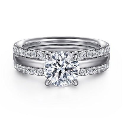 14K White Gold Round Diamond Engagement Ring — Gabriel & Co. ER16245R6W44JJ; center stone shown for illustration, not included