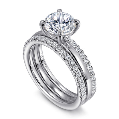 14K White Gold Round Diamond Engagement Ring — Gabriel & Co. ER16245R6W44JJ; center stone shown for illustration, not included
