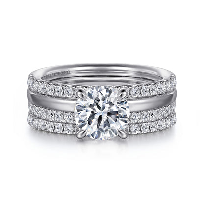 14K White Gold Round Diamond Engagement Ring — Gabriel & Co. ER16245R6W44JJ; center stone shown for illustration, not included