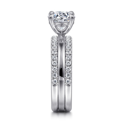 14K White Gold Round Diamond Engagement Ring — Gabriel & Co. ER16245R6W44JJ; center stone shown for illustration, not included