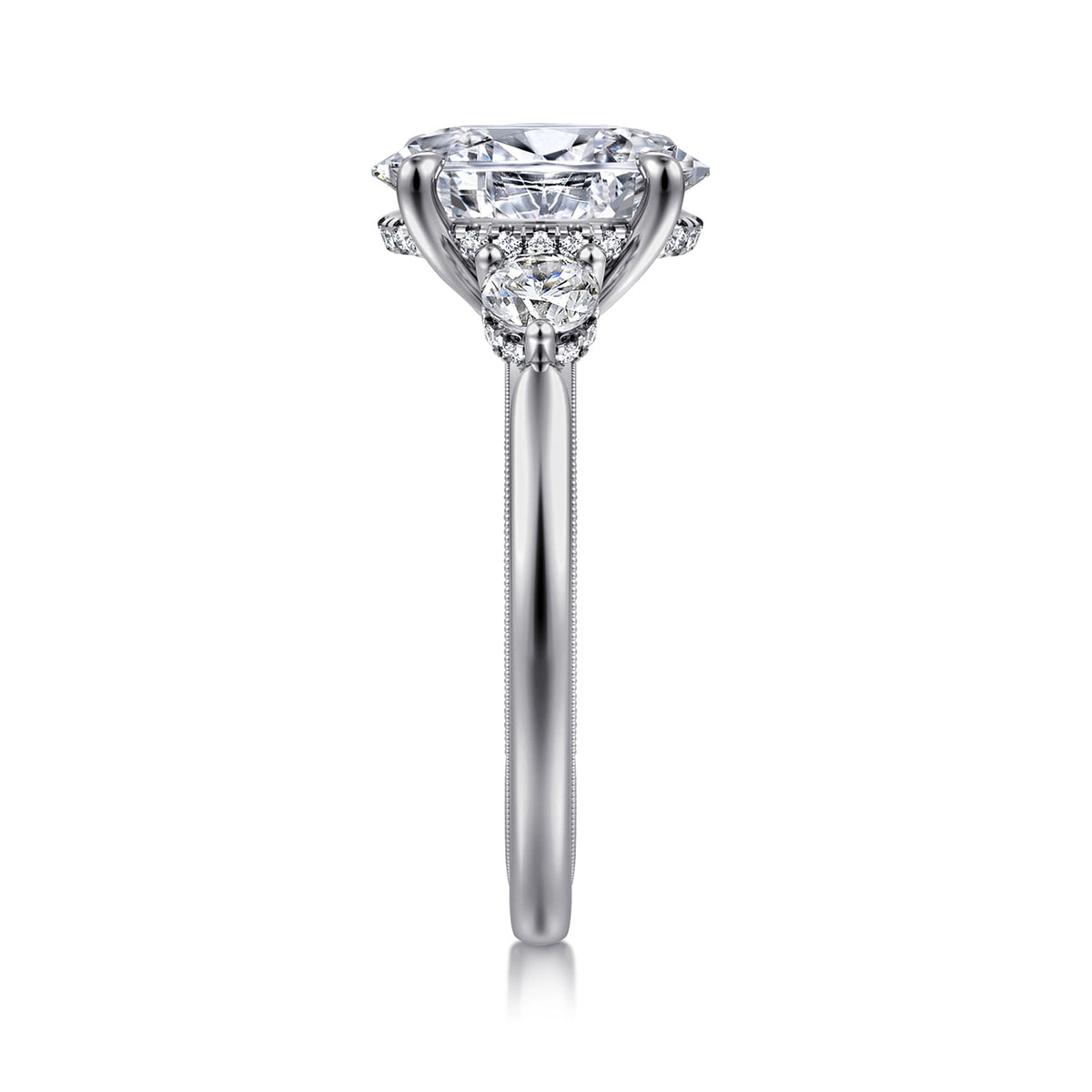 14K White Gold Oval Three Stone Diamond Engagement Ring — Gabriel & Co. ER16252O10W44JJ; center stone shown for illustration, not included