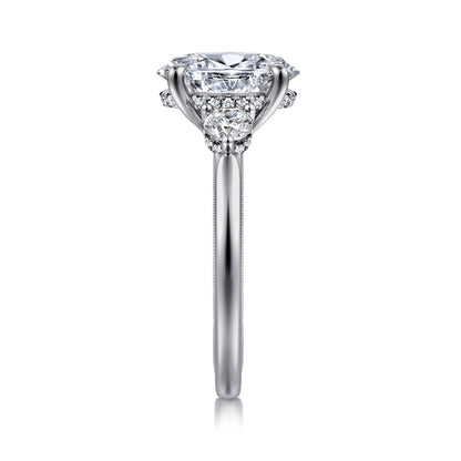 14K White Gold Oval Three Stone Diamond Engagement Ring — Gabriel & Co. ER16252O10W44JJ; center stone shown for illustration, not included