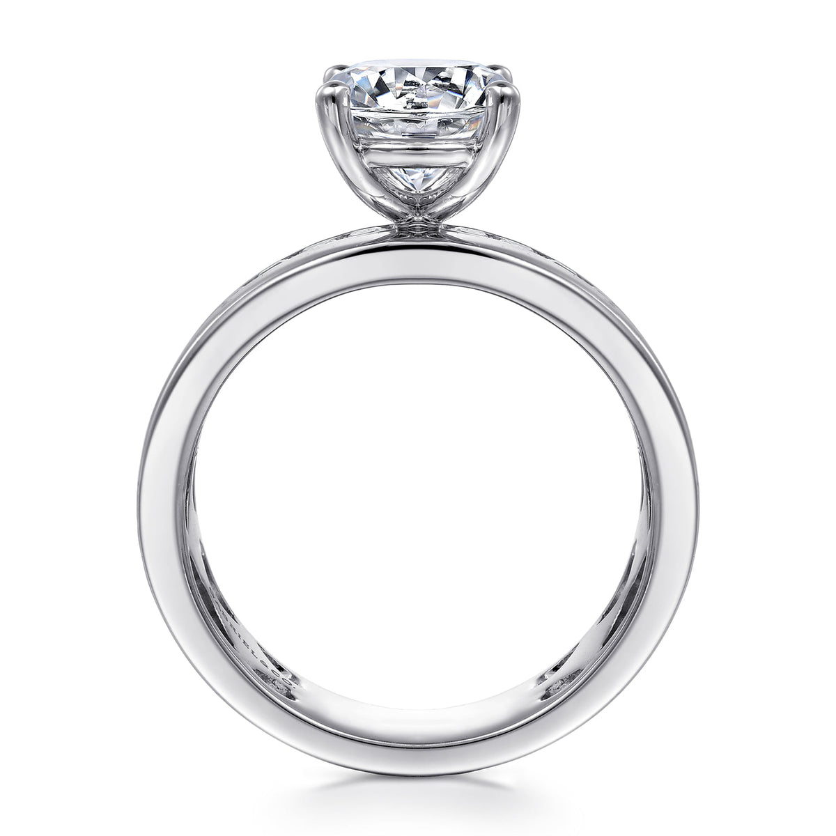 14K White Gold Wide Band Round Diamond Engagement Ring — Gabriel & Co. ER16260R6W44JJ; center stone shown for illustration, not included