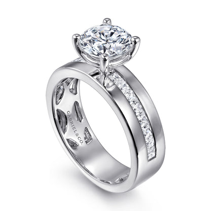 14K White Gold Wide Band Round Diamond Engagement Ring — Gabriel & Co. ER16260R6W44JJ; center stone shown for illustration, not included