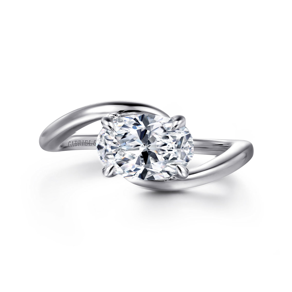 14K White Gold Bypass Oval Diamond Engagement Ring — Gabriel & Co. ER16277O6W4JJJ; center stone shown for illustration, not included