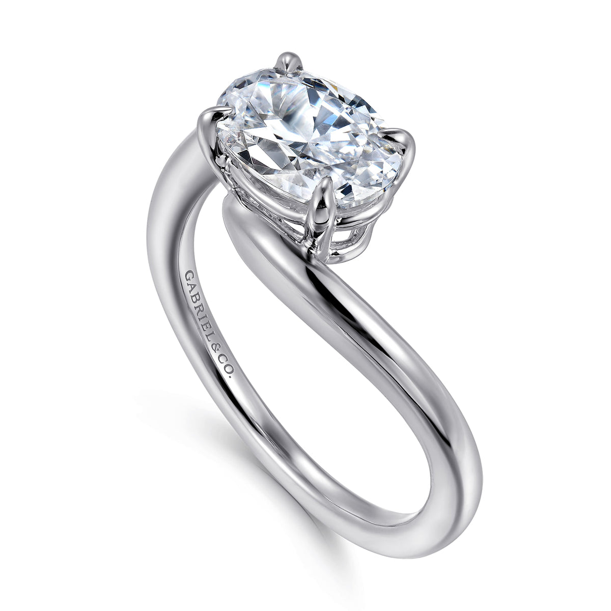 14K White Gold Bypass Oval Diamond Engagement Ring — Gabriel & Co. ER16277O6W4JJJ; center stone shown for illustration, not included