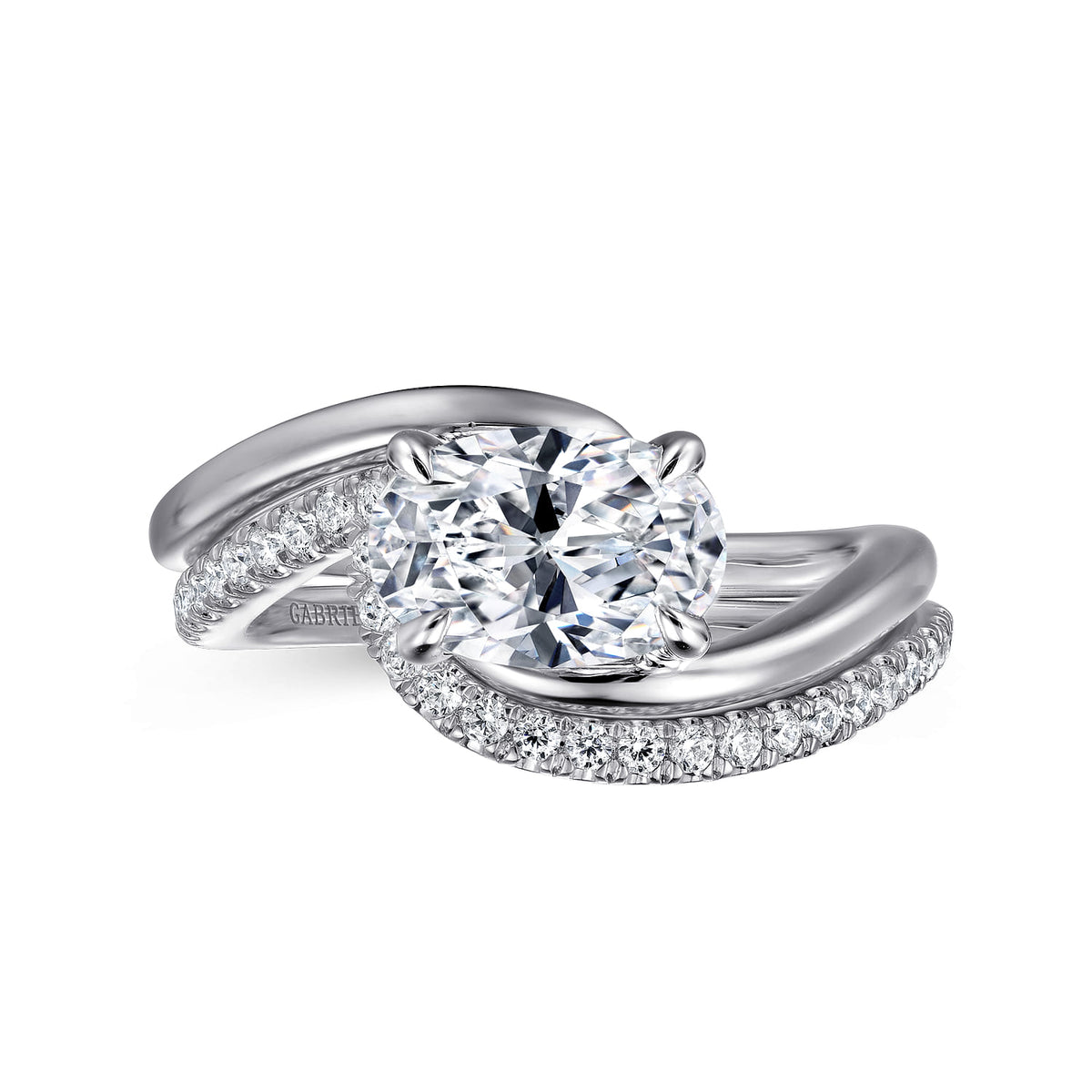 14K White Gold Bypass Oval Diamond Engagement Ring — Gabriel & Co. ER16277O6W4JJJ; center stone shown for illustration, not included