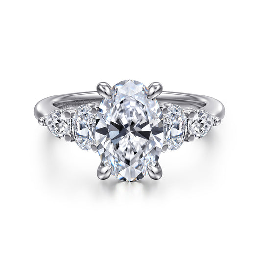 14K White Gold Oval Diamond Engagement Ring — Gabriel & Co. ER16279O8W44JJ; center stone shown for illustration, not included