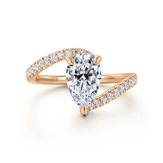 14K Rose Gold Bypass Pear Shape Hidden Halo Diamond Engagement Ring — ER16320P6K44JJ; center stone shown for illustration, not included