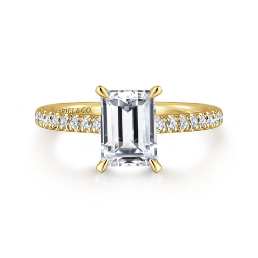 14K Yellow Gold Emerald Cut Hidden Halo Diamond Engagement Ring — ER16321E6Y44JJ; center stone shown for illustration, not included