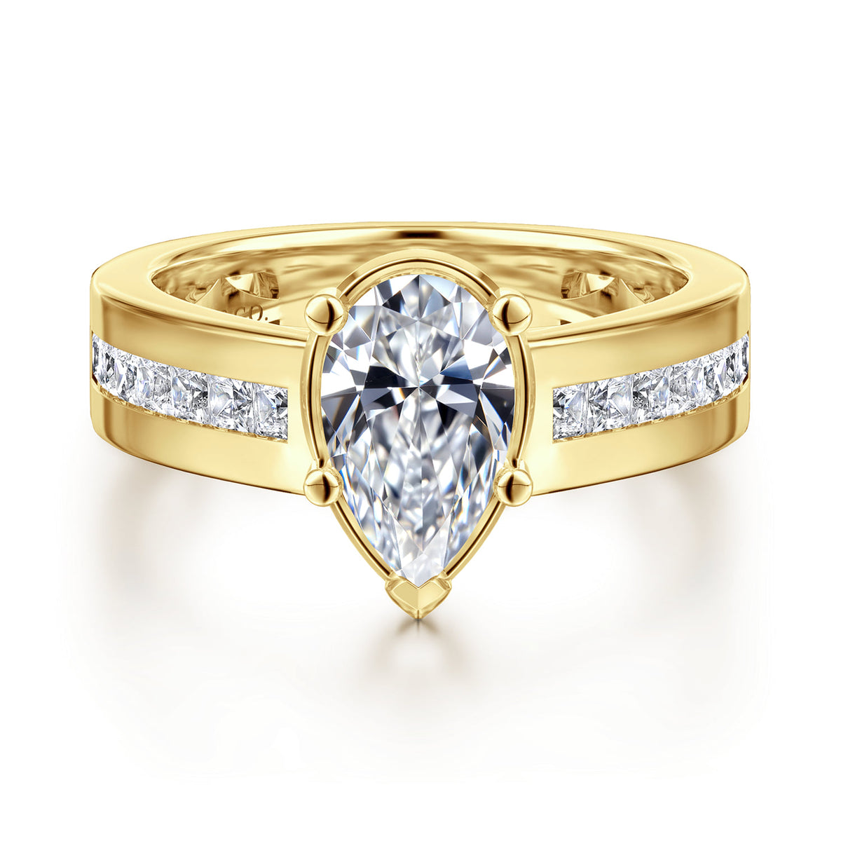14K Yellow Gold Wide Band Pear Shape Diamond Engagement Ring — ER16328P6Y44JJ; center stone shown for illustration, not included